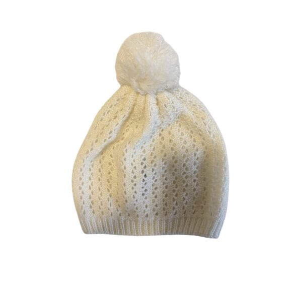 Cotton On Open Knit Cream Ivory Beanie with Pom Pom Winter Hat - Picture 1 of 5